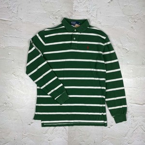 [Polo by Ralph Lauren] Green striped long sleeve collar shirts (M)