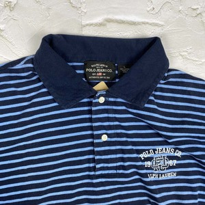 [Polo Jeans company] Navy striped long sleeve collar shirts (L)